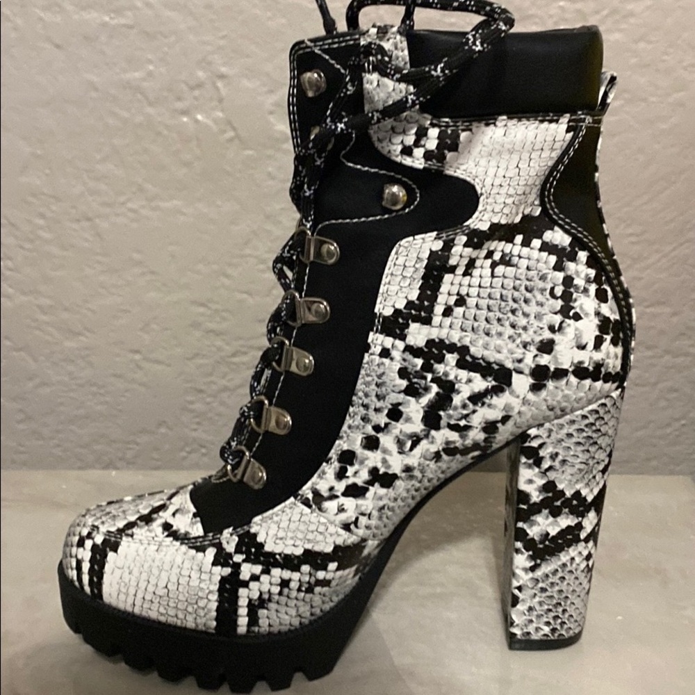 Never worn chunky heel snake skin ankle boots